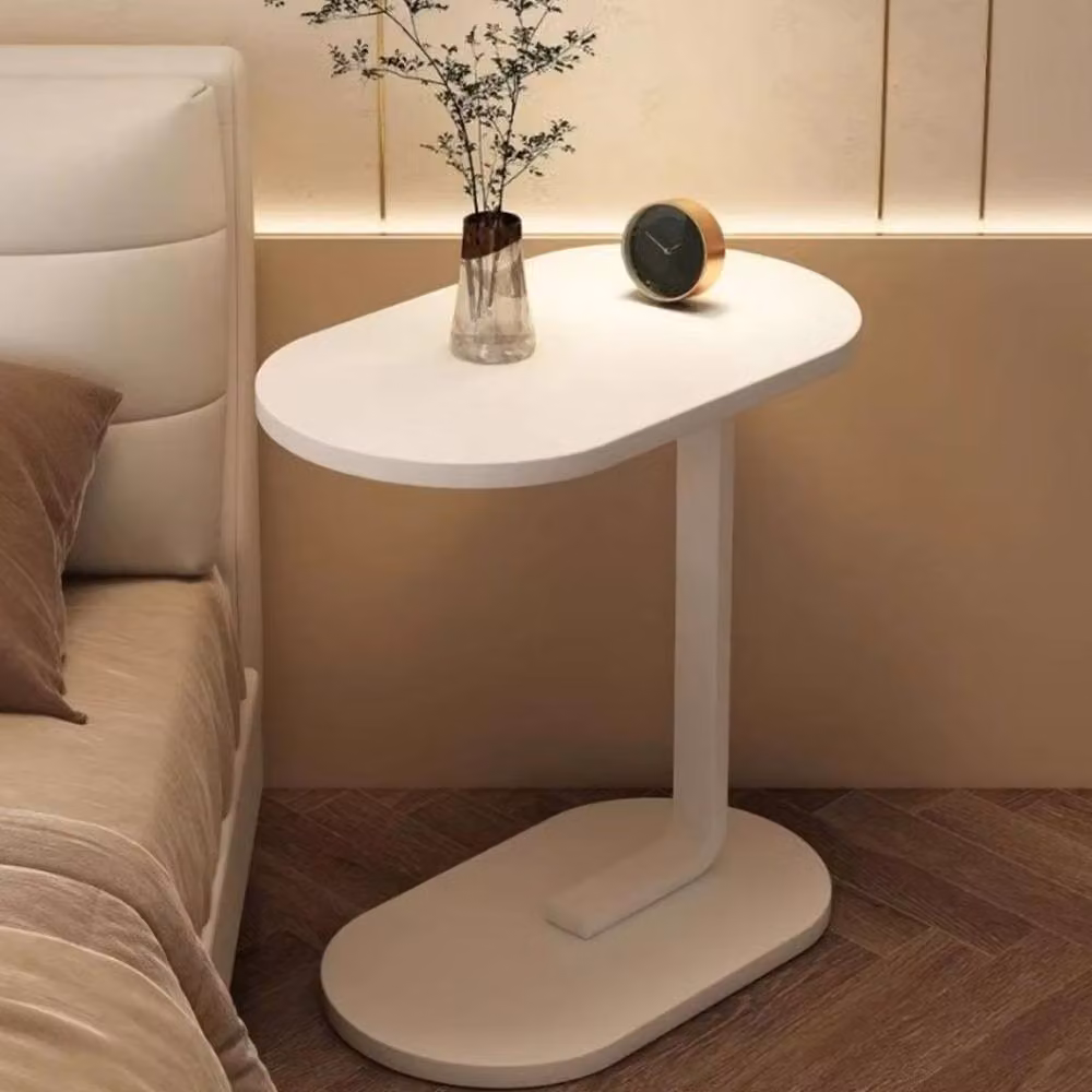 FORGEVIO C-Shaped Sofa Side End Table in White – 3
