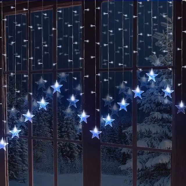 Globrite 104 LED Star Curtain Fairy Lights in Cool White with Remote Control – 1