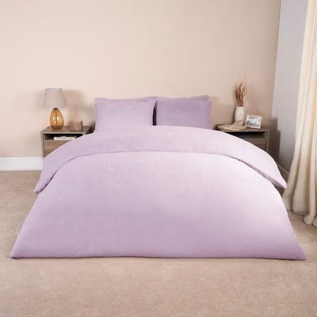 Brentfords Purple Teddy Fleece Duvet Cover and Pillowcase Set, W: 140 cm, L: 200 cm