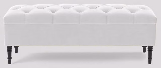 R&M Furnishers Chesterfield Ottoman Storage Bench in White Plush Velvet, Width: 137 cm