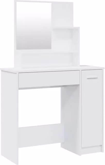 Berkfield Home High Gloss White Dressing Table with Mirror W: 86.5 cm, D: 35 cm, H: 136 cm