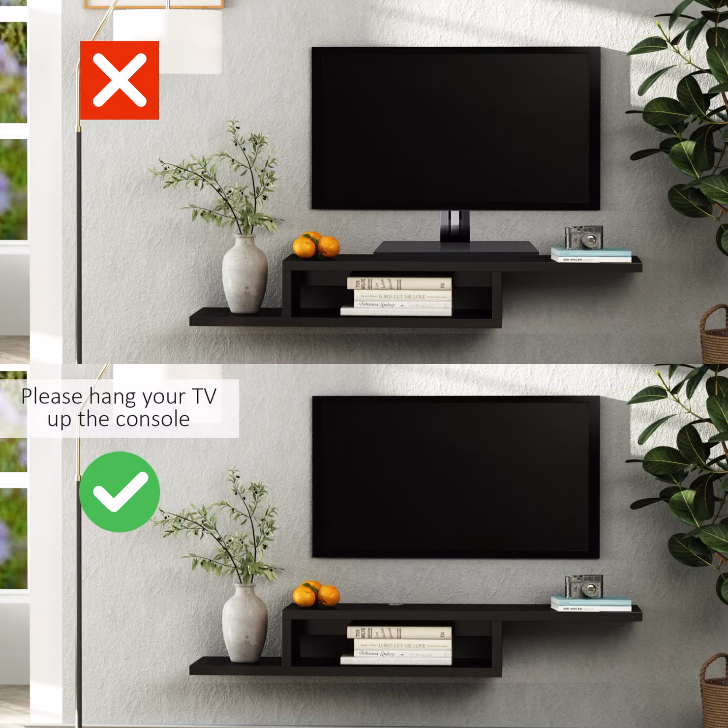 HOMCOM Black Wall Mounted Media Console and Floating TV Stand Entertainment Unit – 5