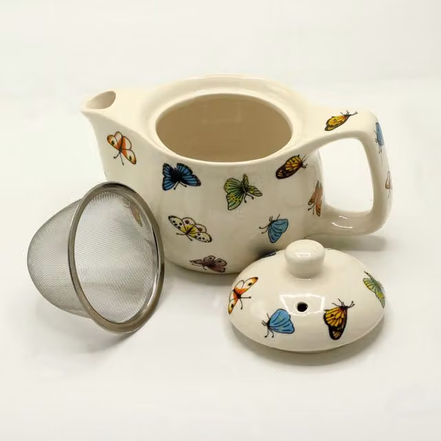 KDMK Floral Ceramic Herbal Teapot with Infuser in Multicolour and Yellow