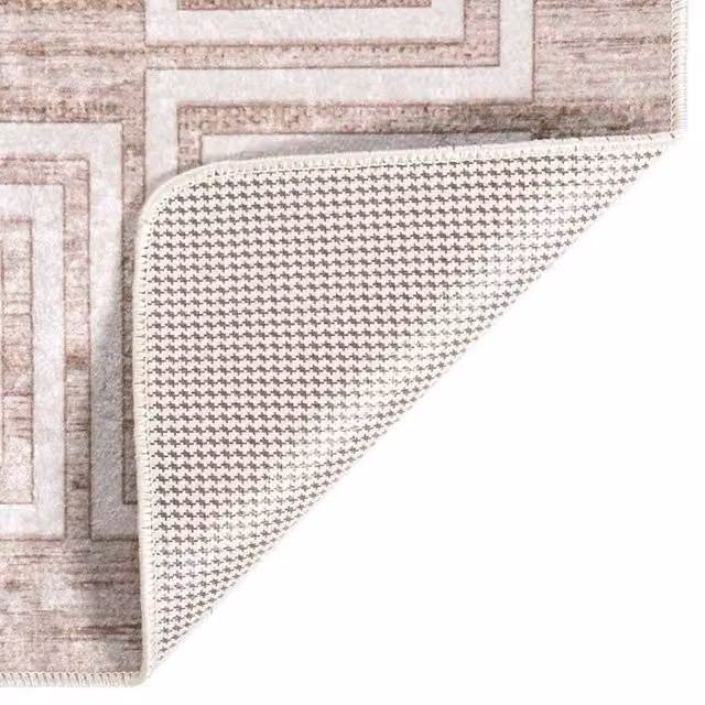 Berkfield Home Washable Geometric Round Rug in Beige, Diameter: 100 cm