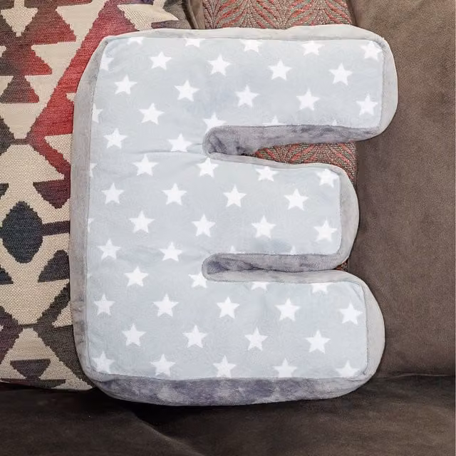 Replicushion Alphabet Letter E Cushion in Grey and White with Stars – 1