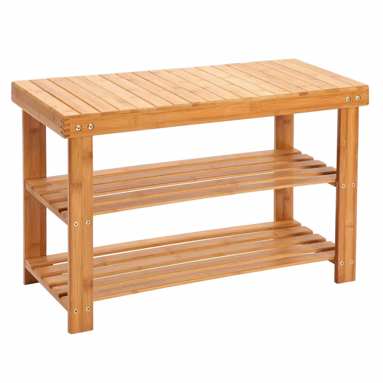 mysmartbuy 3 Tier Bamboo Shoe Rack, Brown Wooden Storage Organizer Bench, H 45 x W 70 x D 28.5 cm – 2