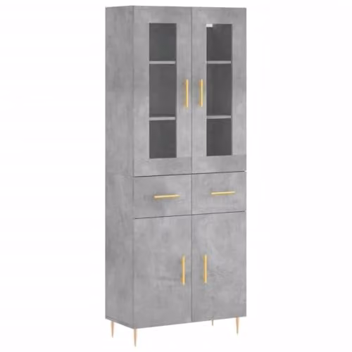 vidaXL Modern Highboard in Concrete Grey with Hinged Doors and Drawers, W/D/H: 69.5 x 34 x 180 cm