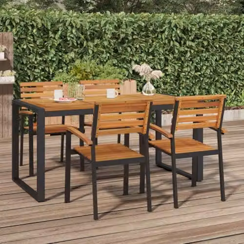 vidaXL Garden Table with U-shaped Legs in Brown and Black Acacia Wood, W: 160 cm, D: 80 cm, H: 75 cm – 2