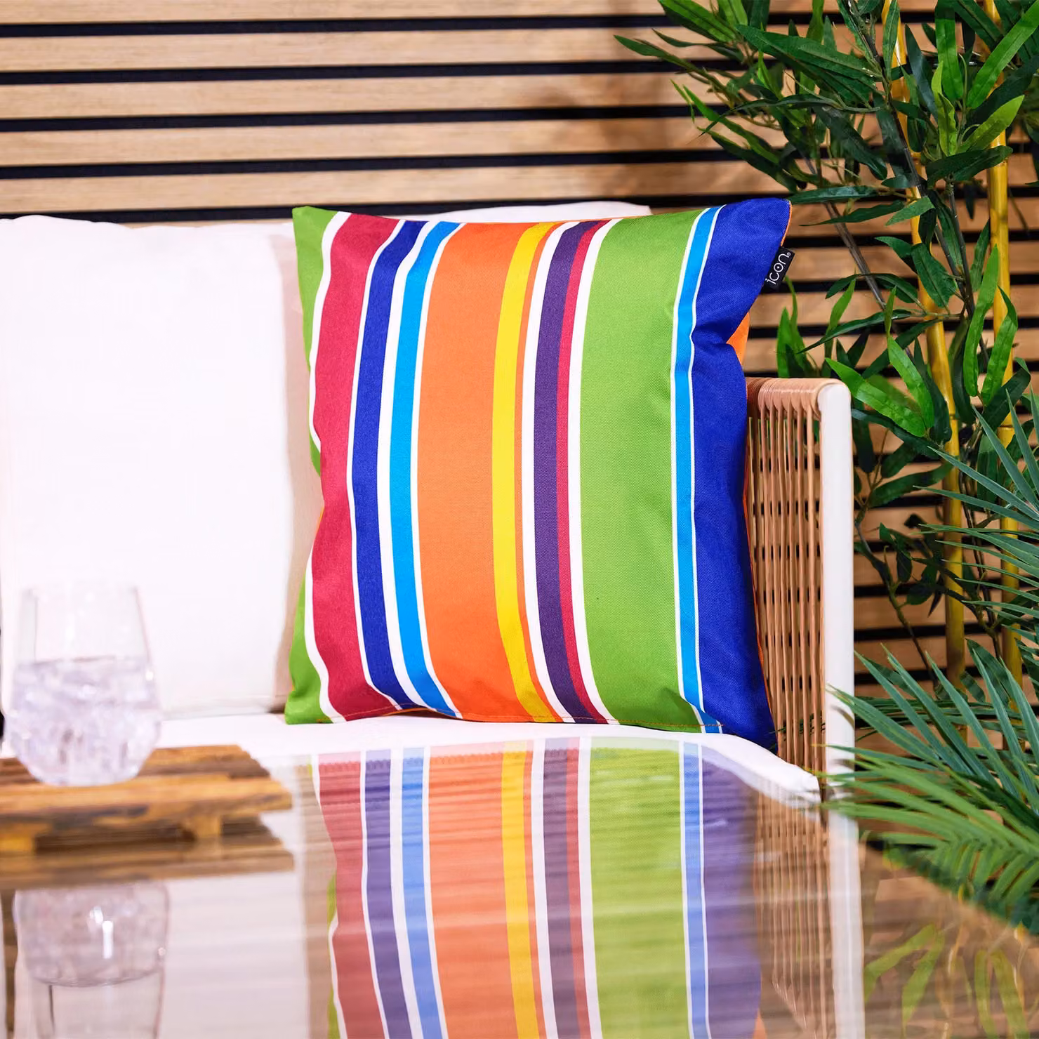 ICON Set of 2 Technicolour Geometric Waterproof Indoor and Outdoor Cushion in Orange and Multicolour, W x D: 43 x 43 cm – 3