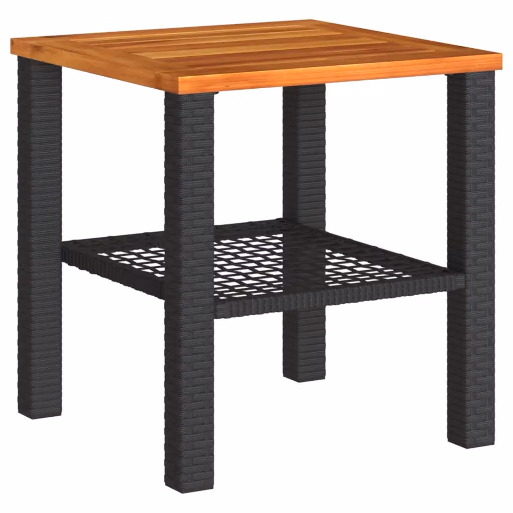 Berkfield Home Modern Black Poly Rattan and Acacia Wood Garden Table W/D/H: 40 x 40 x 42 cm – 2