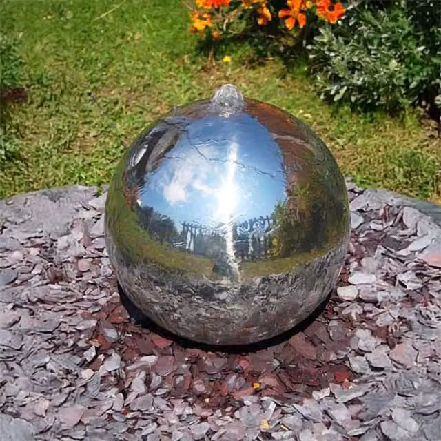 Primrose Polished Stainless Steel Large Round Sphere Water Feature with Lights in Silver