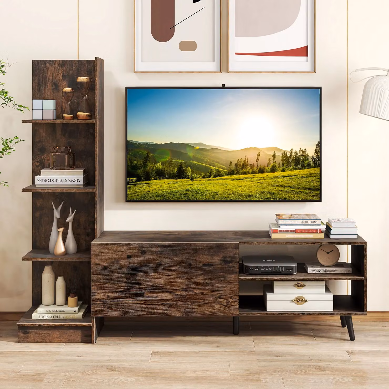 Costway Modern Brown TV Stand and Entertainment Center for TVs up to 50 Inches – 10