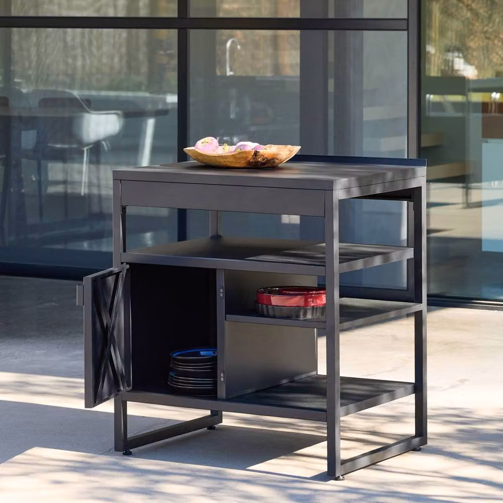 sweeek Black Stainless Steel Outdoor Kitchen Storage Module with 1 Door and 3 Shelves, W: 80 cm, D: 60 cm, H: 92.5 cm – 3