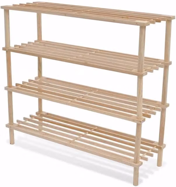 Berkfield Home 2-Piece Set of 4-Tier Freestanding Shoe Racks in Beige Solid Fir Wood