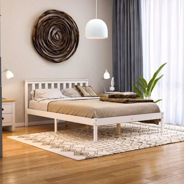 Vida Designs Milan Double Low Foot End Bed in White and Pine Solid Wood