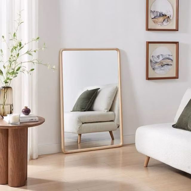 FurnitureboxUK Rowena Mid-Century Oak Wood Rectangular Wall Mirror in Brown, W: 120 cm, H: 80 cm