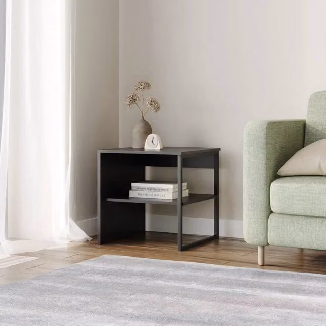 Kelvenix Modern Wood and Steel Side Table in Black and Oak, W/D/H: 40 x 40 x 40 cm – 1