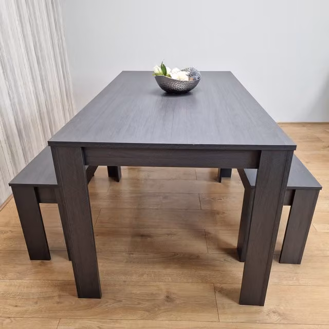 Kosy Koala Modern Rectangular Dining Table and 2 Benches Set in Anthracite Grey