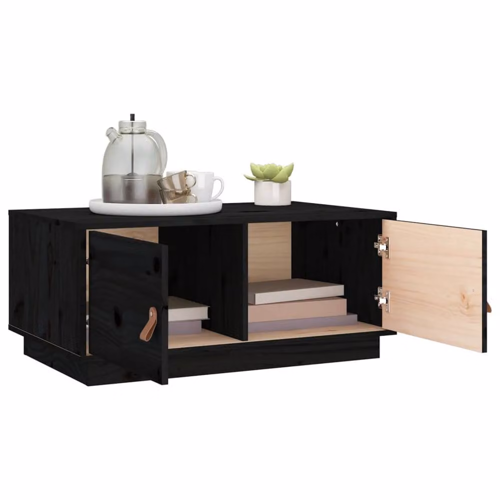 Berkfield Home Black Rustic Solid Pine Coffee Table W: 80 cm, D: 50 cm, H: 35 cm – 3