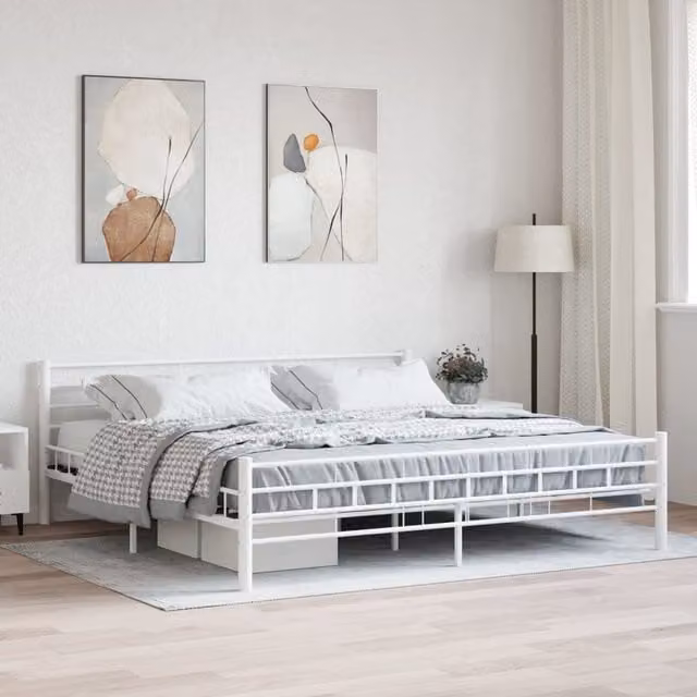 Berkfield Home Classic Metal Bed Frame in White, W/D/H: 200 x 200 cm