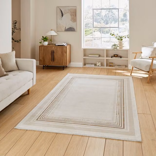 Terrys Mirage MR38 Modern Abstract Machine Woven Rectangular Rug in Cream and Beige