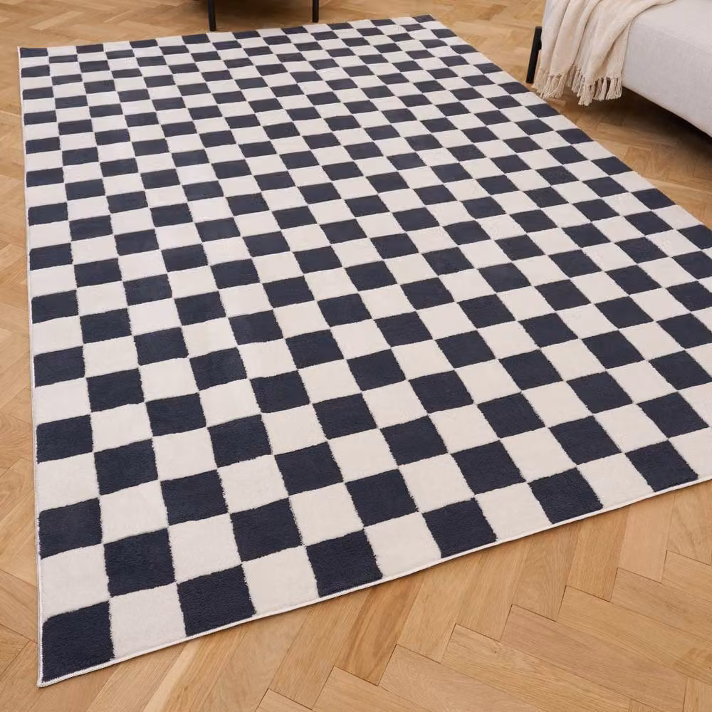 THE RUGS Loft Checkered Navy Blue Soft Pile Area Rug, W: 80 cm, L: 150 cm – 2