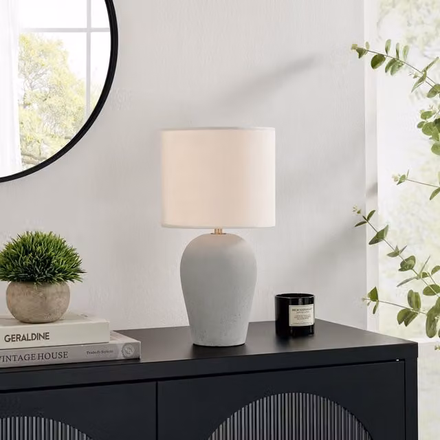FurnitureboxUK Thea Grey Table Lamp with Ceramic and Fabric Details