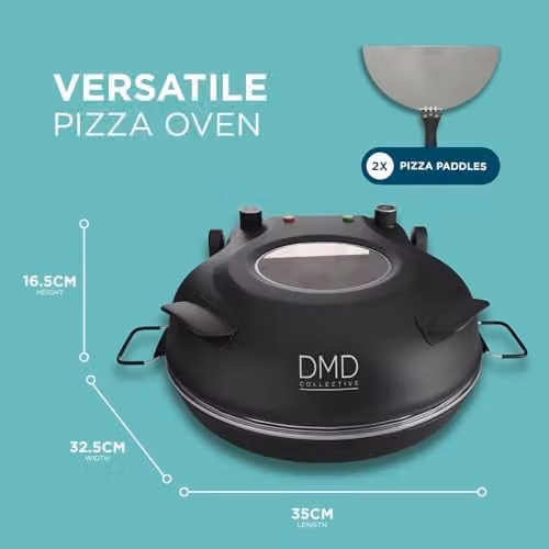 DMD Collective 12 inch Electric Pizza Oven with Stone Base, Glass Window and Timer, Black – 2