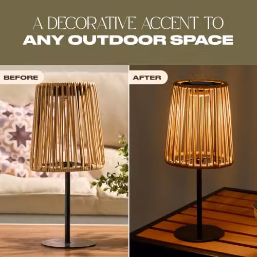 OHS Natural Rattan Solar Table Lamp with Dusk Sensor for Garden and Balcony – 2