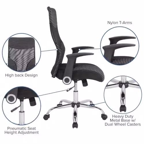 FWStyle Black Striped Ergonomic High Back Office Chair with Headrest and Armrests – 3