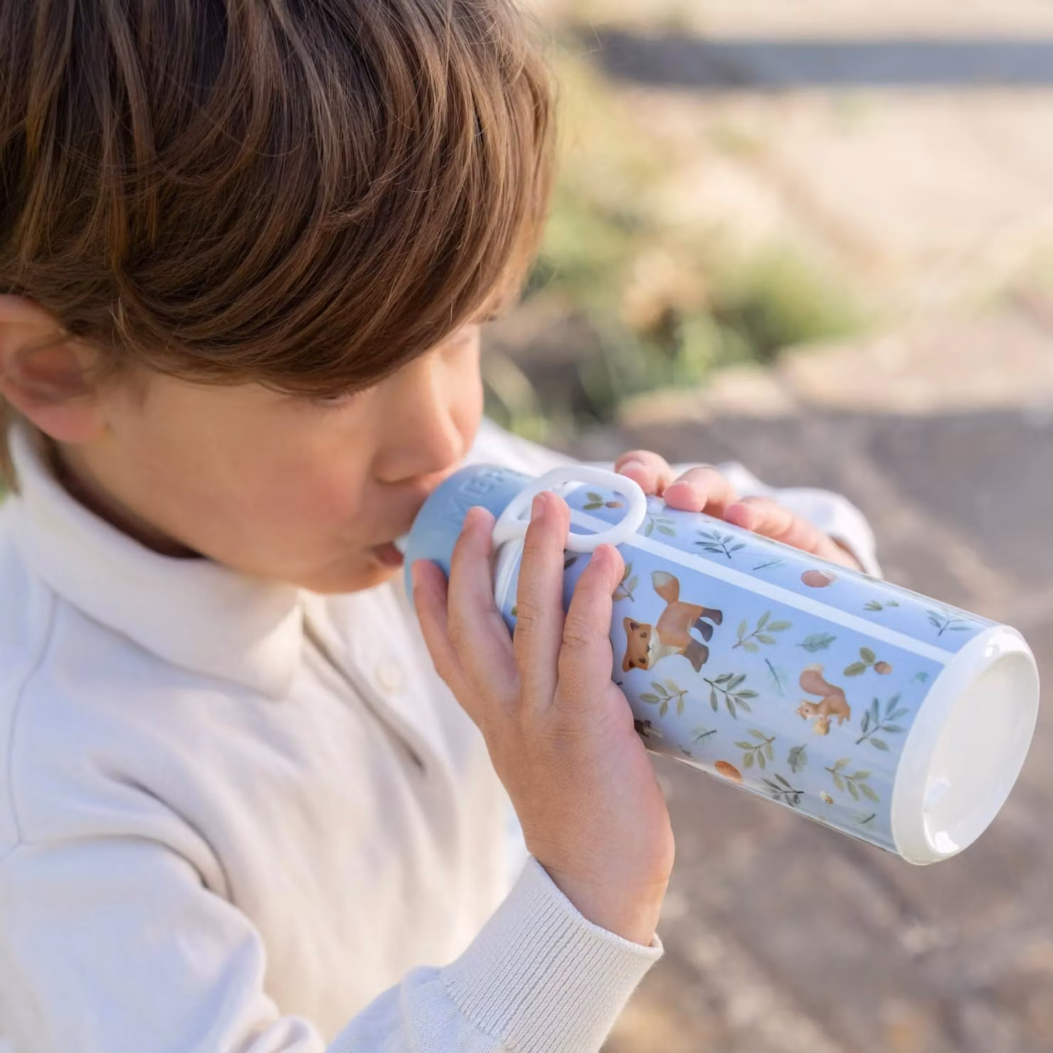 Little Dutch Campus Pop-Up Water Bottle in Blue with Forest Friends Design – 2