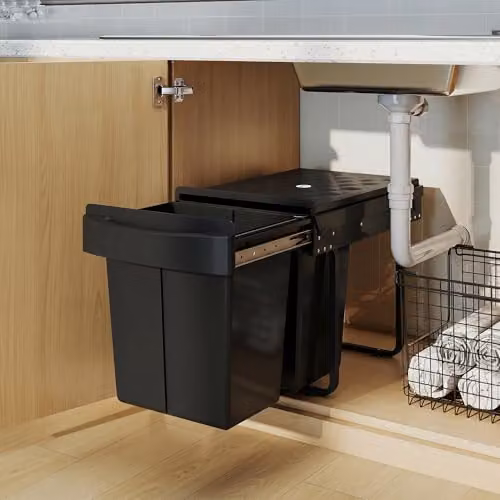 HOMCOM Black Pull Out Kitchen Under Sink Bin with Soft-Close Mechanism and Removable Inner Bucket, 40L – 8