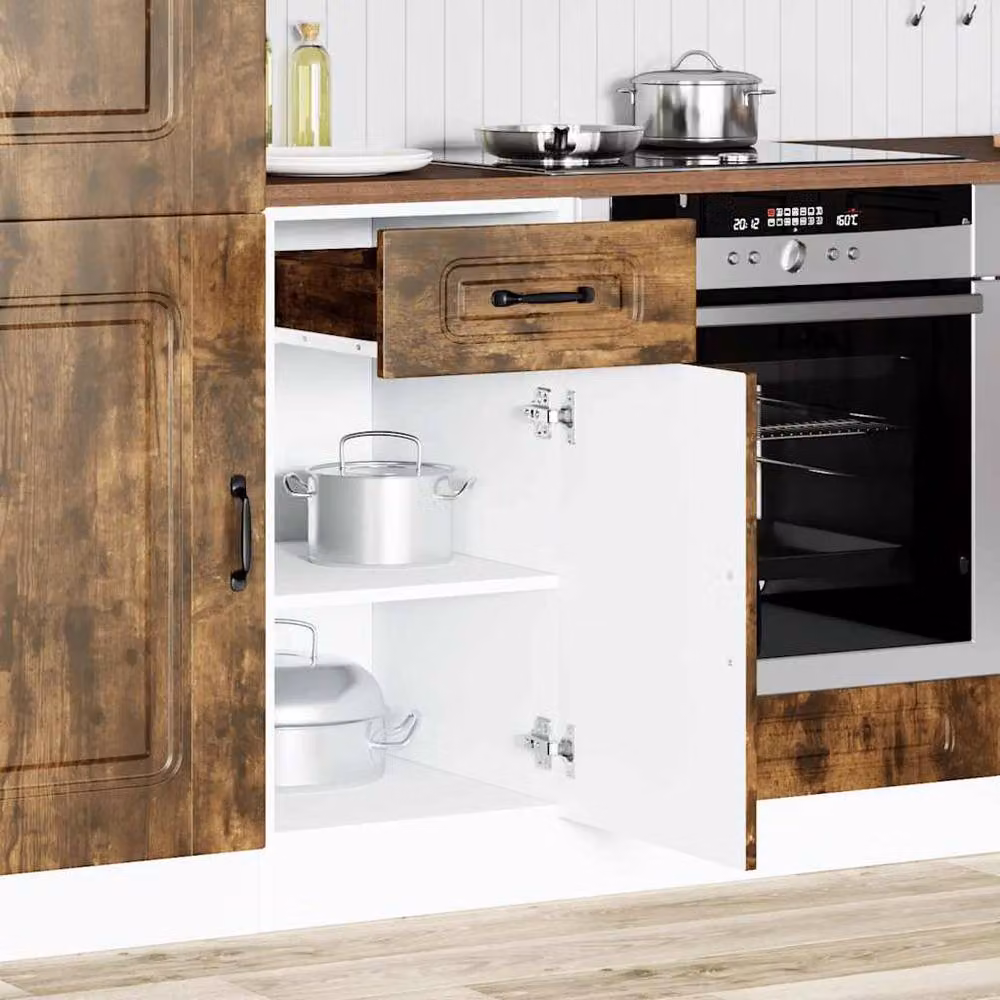 Berkfield Home Kalmar Kitchen Base Cabinet in Smoked Oak Brown Engineered Wood – 2