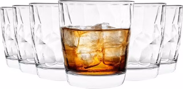 Bormioli Rocco Diamond Geometric Tumbler Water Glasses, Transparent, 300 ml, Pack of 24