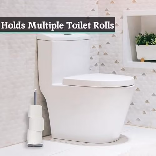 Premier Housewares Freestanding Grey and Silver Toilet Roll Holder with Spare Roll Storage – 3