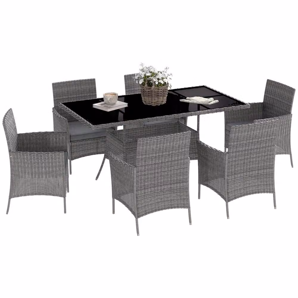Wyld Haus Lona 6 Seater Charcoal Grey Polyrattan Outdoor Dining Set with Glass Table and Cushions – 2