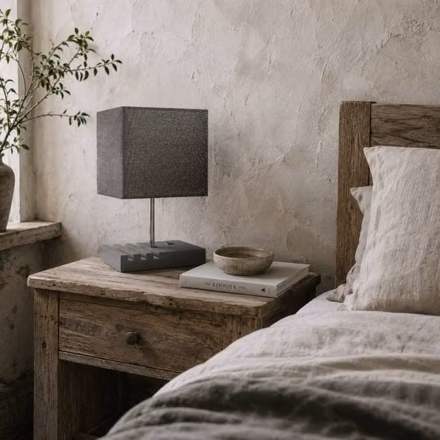 Wyld Haus Kata Grey Wood Bedside Lamp with Fabric Shade