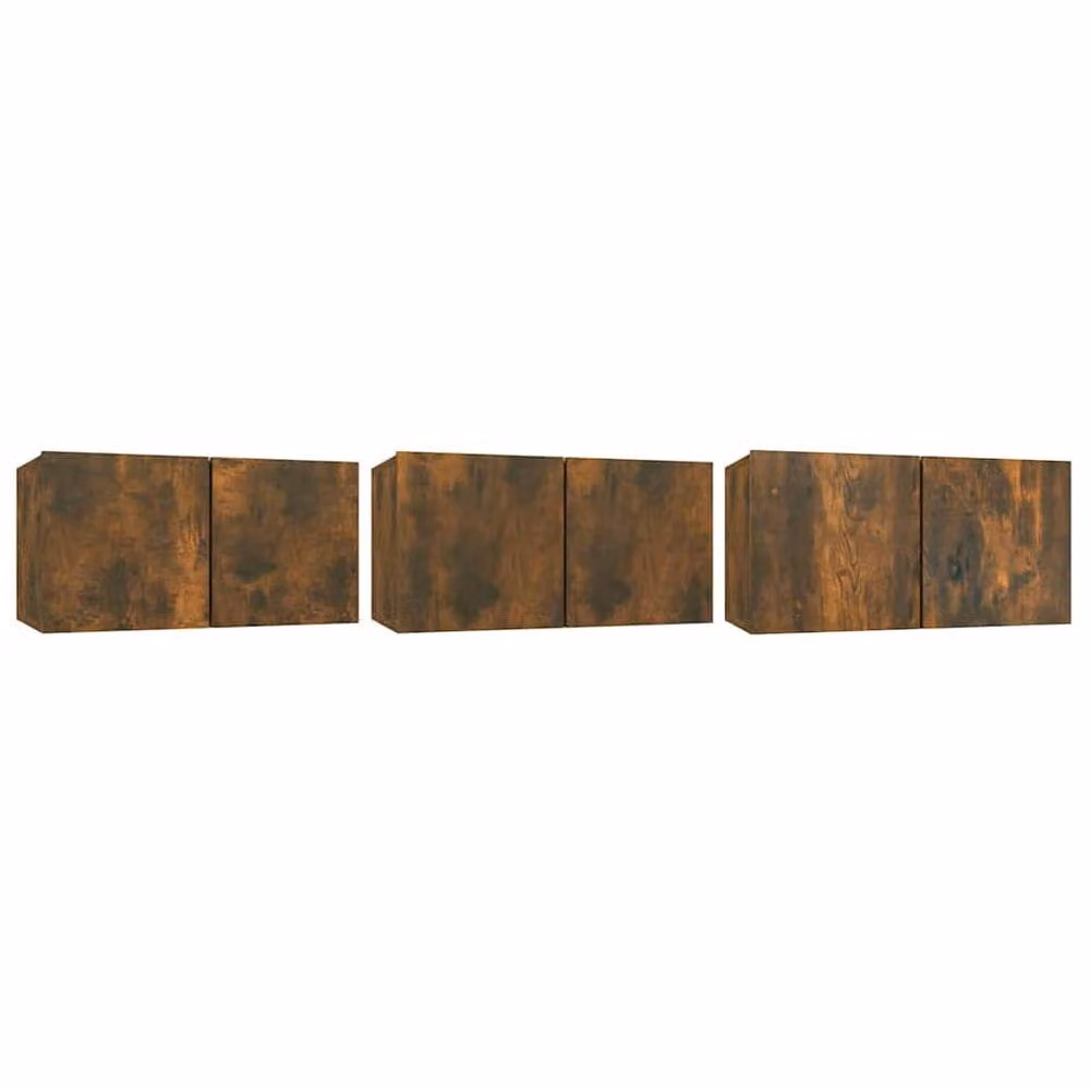 Berkfield Home Set of 3 Wall Mounted Hanging TV Cabinets in Smoked Oak Brown, W/D/H: 60 x 30 x 30 cm – 3
