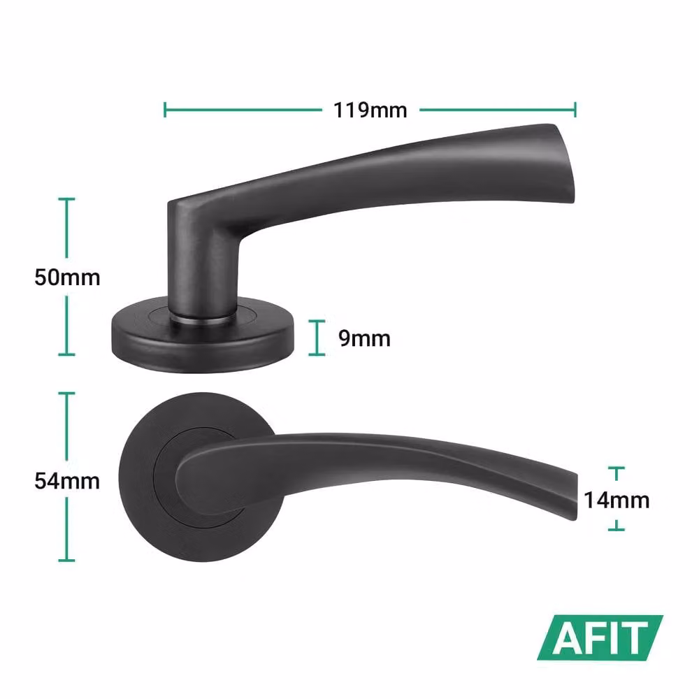 AFIT Matt Black Internal Lever Door Handles, Rose, 1 Pair – 2