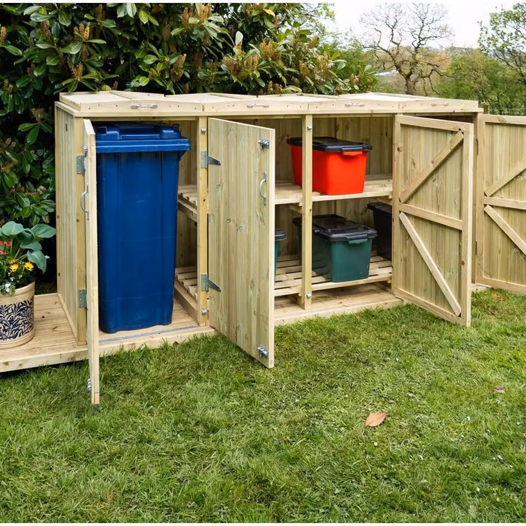 Buttercup Farm Shireburn Bin Store in Brown, Fits 1x 180L/240L Wheelie Bins and 6x Boxes, W/D/H: 124.0 x 80.4 x 120.0 cm – 2