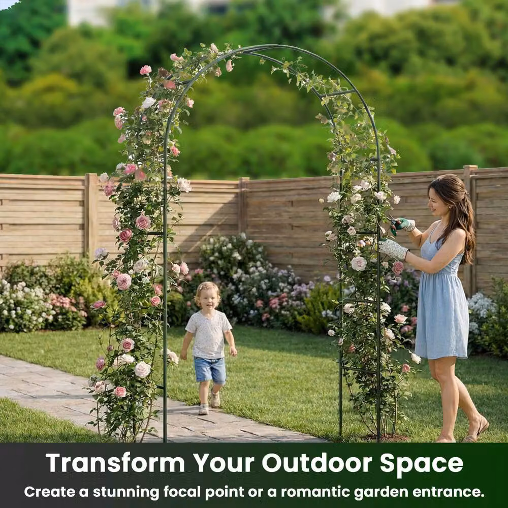 MANTRARAJ Metal Garden Archway Trellis Support in Green, H 240 cm x W 140 cm x D 38 cm – 4