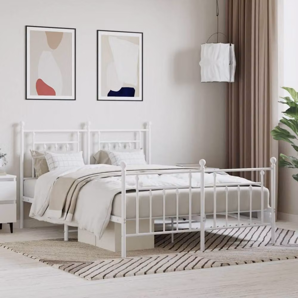 Berkfield Home Metal Bed Frame with Headboard and Footboard in White, W/D/H: 140 x 190 cm – 2