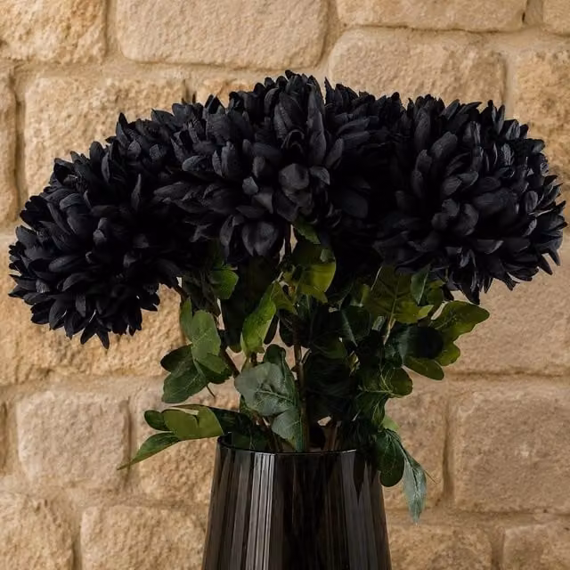 Leaf Pack of 6 Black Artificial Extra Reflex Chrysanthemums, Height: 75 cm – 1