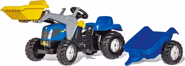 New Holland Blue Pedal Vehicle Tractor with Loader and Trailer