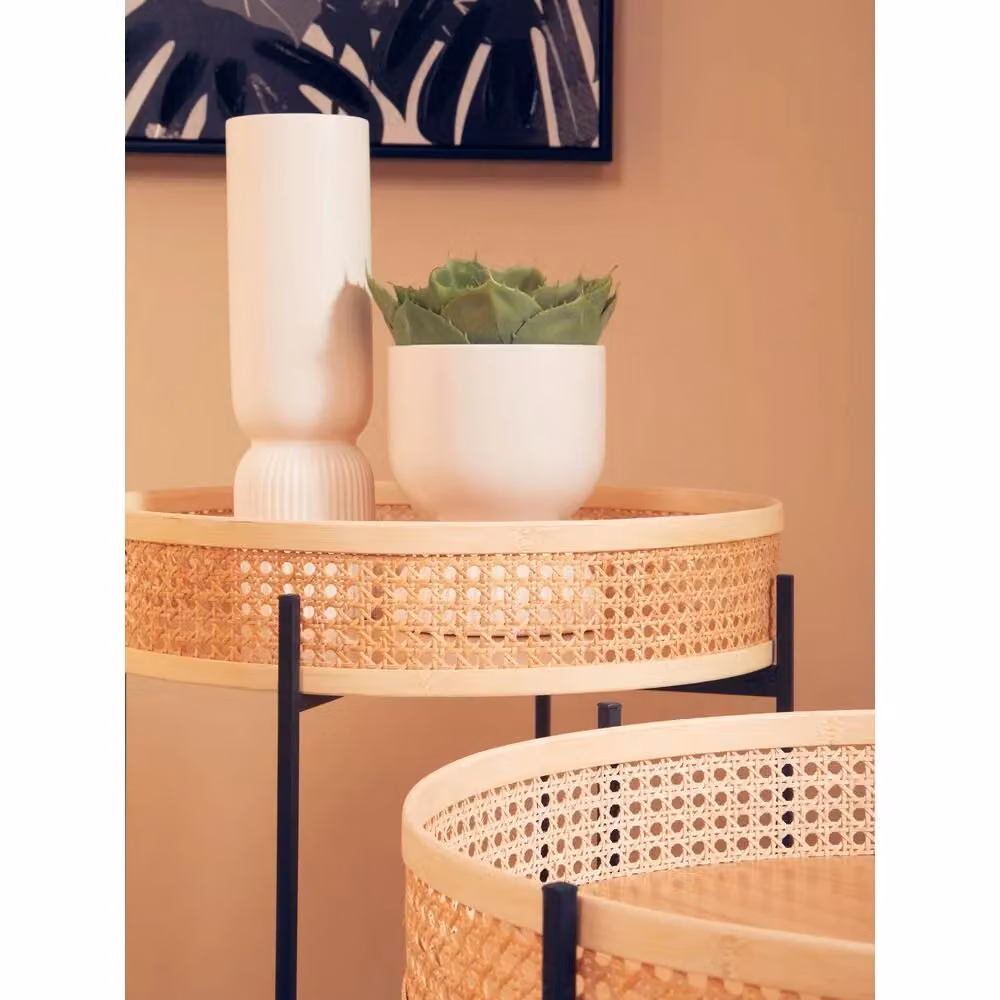 Orsina Natural Sleek Side Table with Rattan Top and Cross Legs, W/D/H: 50 x 55 x 50 cm – 2