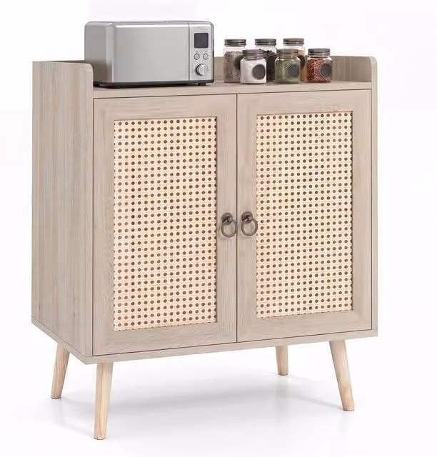 Costway Rattan Sideboard Buffet Cabinet with Adjustable Shelf in Sand Beige