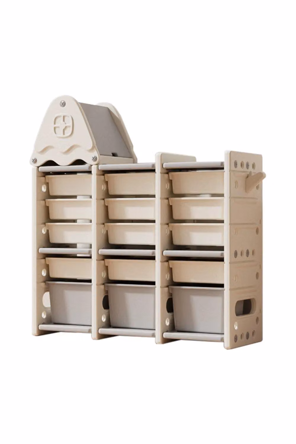 H&O Direct 5 Tier Plastic Storage Organiser with 15 Pull-Out Bins and Roof Top in White – 2