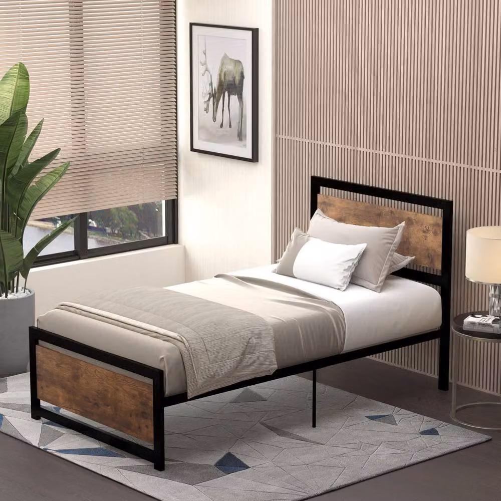Wyld Haus Lemisa 3FT Single Metal Bed Frame with Headboard and Footboard, Black, W/D/H: 90 x 190 cm – 3