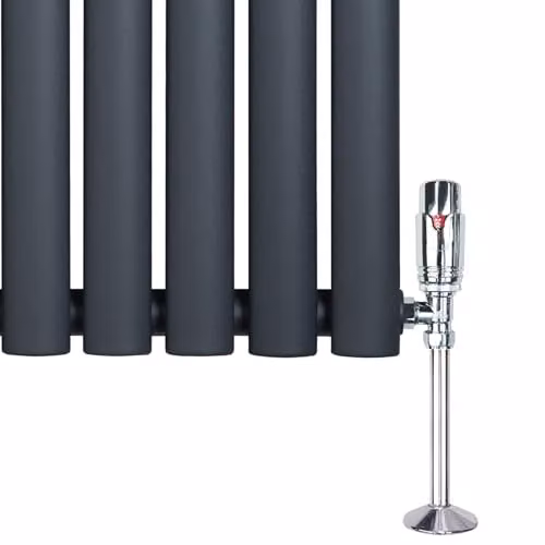 Monster Shop Oval Single Column Radiator in Matt Anthracite Grey, Carbon Steel, W/H: 60 x 60 cm, with Chrome Thermostatic Radiator Valve Set and Wall Brackets – 6