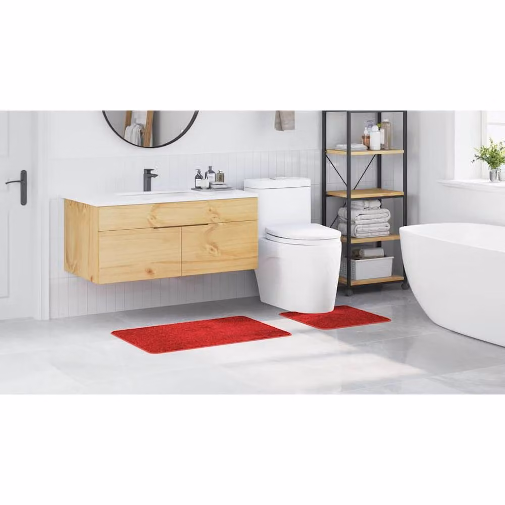 Berkfield Home 2 Piece Red Non-Slip and Antibacterial Bath Mat Set – 3